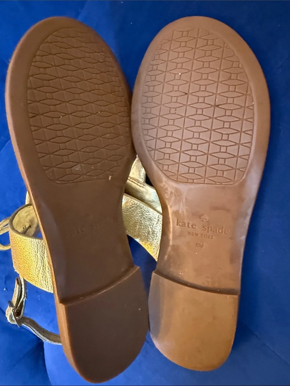 kate spade Gold Leather Bow Toe Ring Sandals